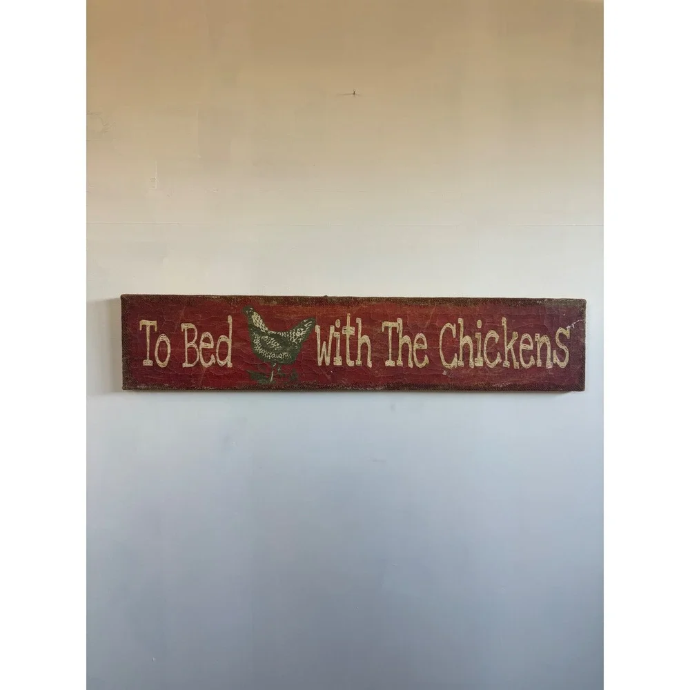 To Bed With The Chickens Rustic Burlap Wood Sign Farmhouse Wall Decor Red 27.5in